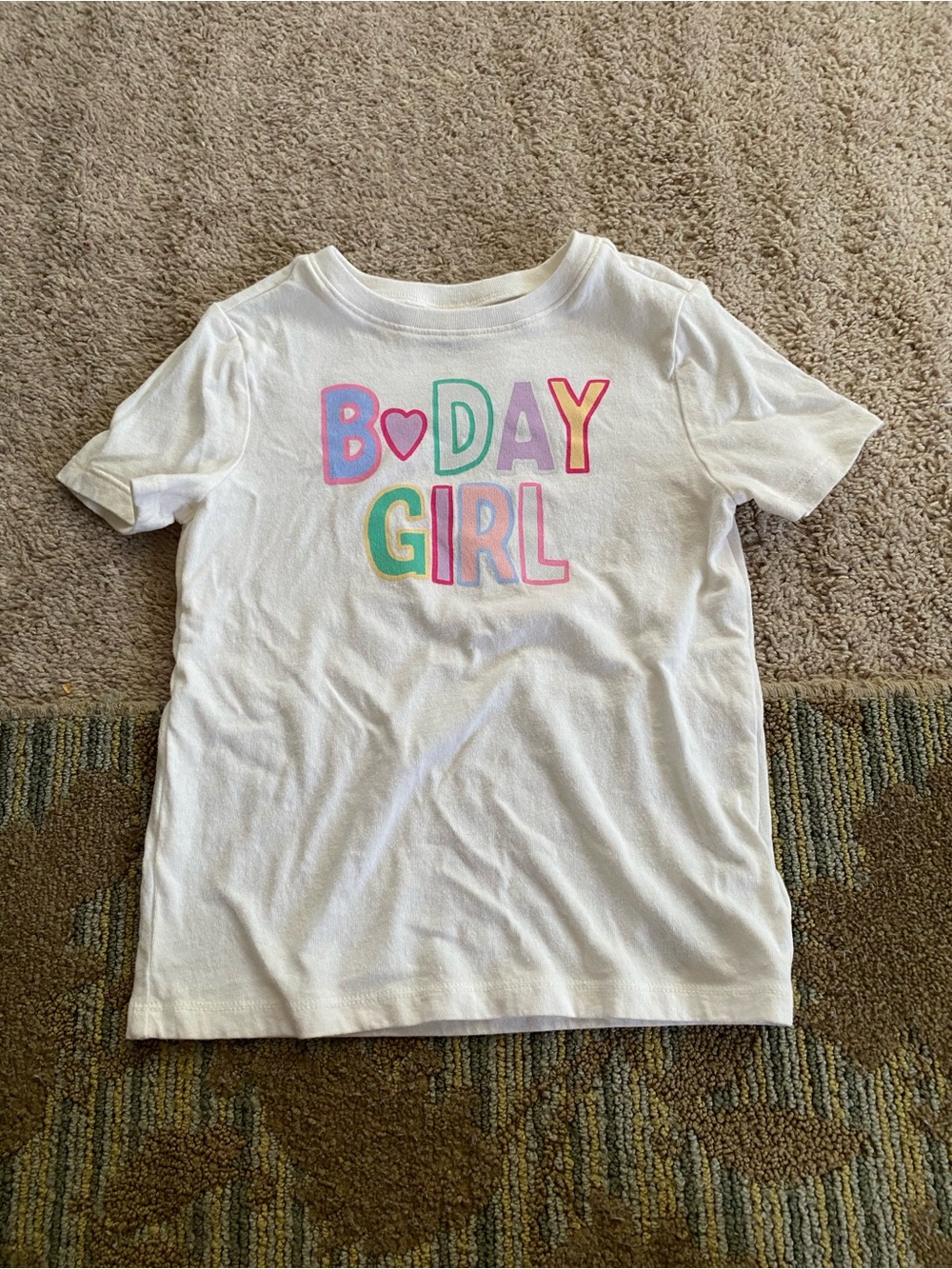 Old Navy White Short Sleeve 'B-Day Girl' Tee with Multicolor Letters